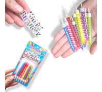 ANTEVIA - Lot de 12 bougies d'anniversaire multicolores avec plaque gâteau "Happy birthday" | PLUS DE 10 MODÈLES | Avec bougeoirs (Happy multi)
