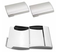 ANTEVIA - Lot de 2 Porte cartes de visite | PLUS DE 10 MODÈLES | Matière: Cuir PU et Métal | Couleur: Gris argent mat & brillant | Étui (Dome)