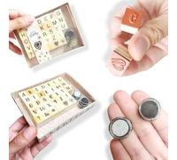 ANTEVIA - Lot de 33 tampons encreur en bois + 2 encres Argent et noire|Lettres et Motifs|Effet brillant et paillettes|Loisirs créatifs scrapbooking|Couleurs : Noir et Gris (Wooden stamp argent)