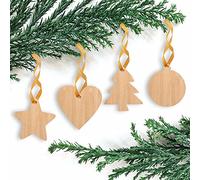 ANTEVIA - Lot de 4 décorations de Sapin de noël en Bois à Suspendre | Plus DE 10 MODÈLES | Forme : Cœur Étoile Rond Sapin | Épais Écologique (Holonda)