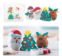 ANTEVIA - Lot de 4 gommes fantaisie enfant aux motifs de noël | + Pochette rangement | PLUS DE 15 MODELES | Crayon gris | Forme : Père noël Renne Bonhomme de neige Sapin (Flop)