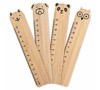ANTEVIA - Lot de 4 règles plates de 12cm avec motifs | PLUS DE 20 MODÈLES | Écologique | Matière: Bambou |Motifs: Chien chat hibou panda (Noah)