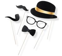 ANTEVIA - Lot de 5 accessoires de Photobooth avec sac de transport : Chapeau Moustache Noeud Papillon Lunette | PLUS DE 10 MODÈLES | Objet Photo Selfie (Carrey)