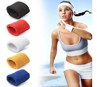 ANTEVIA - Lot de 5 Bandeaux de Poignet élastiques en éponge 8cm | Plus DE 10 MODÈLES | Matière : Coton | Bande de Transpiration poigné Tennis| Couleurs : Blanc Bleu Jaune Noir Rouge (Beker)