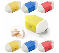 ANTEVIA - Lot de 6 taille-crayons avec réservoir + Gomme| PLUS DE 15 MODELES DE TAILLE CRAYONS | Couleur: Jaune Rouge Bleu (Cafey)