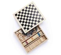 ANTEVIA Matériaux Assortiment 4 Jeux de société Voyage : Mikado - Échecs - Dames et Dominos avec Boite de Rangement Plus DE 10 MODÈLES Bois Voyage Classique (Xigral)