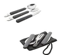 ANTEVIA Matériaux Lot de 3 Couverts Pliable Camping en INOX + étui de Rangement | Plus DE 10 MODÈLES | Camping Lunch Box Transportable Table (Platoon)