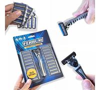 ANTEVIA - Rasoir homme manuel rechargeable avec 21 recharges et coffret de rangement pour recharge| TÊTE 3 LAMES LUBRIFIÉES | Flexible et rotatif (Ferrum)