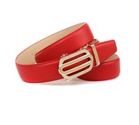 Anthoni Crown Ceinture automatique pour femme - En cuir véritable rouge avec boucle dorée - 3,5 cm de large, rouge, 95 cm