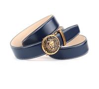 Anthoni Crown Ceinture automatique pour homme en cuir véritable - Réglable en continu - Design bleu foncé avec coutures blanches - Business & loisirs 4LNNWS80, bleu foncé, 85 cm