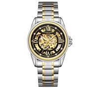 Anthony James Montre analogique squelette automatique pour homme - Assemblée à la main - Résistante à l'eau et aux rayures - Avec compteur de secondes - Montres analogiques pour homme, Or 2 tons et