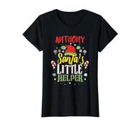 Anthony Santa's Little Helper Christmas Nom Anthony T-Shirt Graphique avec Valeur, Femme, Noir, S