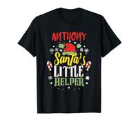 Anthony Santa's Little Helper Christmas Nom Anthony T-Shirt Graphique avec Valeur, Homme, Noir, XL