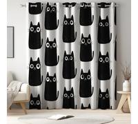 Anthrazit rideaux occultants thermiques avec Tiermotiv Katze Cartoon Muster, lot de 2 à œillets pour maison, salon ou chambre, réduit la lumière, anti froid et effet occultant, taille 117 x 137 cm