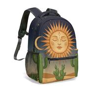 Anthropomorphic Sun Croissant Moon Print Sac à dos 40,6 cm Bohème Céleste Mysticisme Désert Ciel étoilé Illustration Daypack, 01, L, Décontracté