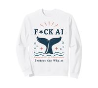 Anti AI Whale Protest Retro Ocean Activist Humour Sweatshirt