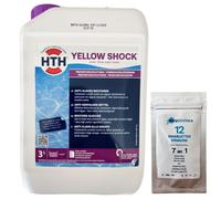 Anti-algues piscine spécial moutarde hth YELLOW Shock liquide - Bidon 3 litres + 12 bandelettes d'analyse 7 en 1