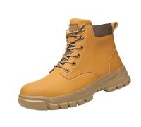 Anti Anti Puncture Labor Insurance Shoes Non Slip Head Shoes Construction Wear High Top Work Boots Chaussure securité (Yellow, 45)