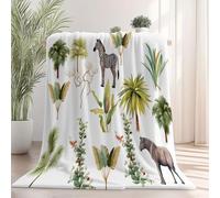 Anti-décoloration Flanelle Douillette Plaid 70 x 100 cm - Super Douce Non pelucheuse Éléments de la Jungle à l'aquarelle Animaux Imprimé Plaid Polaire pour Chambre Salon Voyages Voiture, Ivoire