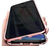 Anti-Espion Coque Compatible pour HONOR Magic 6 Lite,360 Degrés Métal Bumper Protection Housses Adsorption Magnétique Étui avec Objectif Caméra Arrière Cover,Film Verre Trempé Confidentialité,Rose