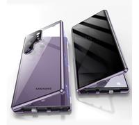 Anti-Espion pour Samsung Galaxy S24 Ultra Coque, 360 Degrés Métal Bumper Protection Housses Adsorption Magnétique Étui avec Objectif Caméra Arrière Cover,Film Verre Trempé Confidentialité,Violet