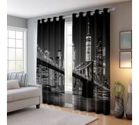 Anti-Fade Rideau Occultant Gris Foncé - Paysage Urbain Pont De New York Imprimé Rideau Opaque à Oeillet pour Salon Chambre Bureau à Domicile Intérieurs Decoration, L 75 x H 160 cm (2 Panneaux)