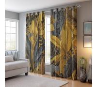 Anti-Fade Rideau Occultant Jaune Moutarde - Botanique Dessinée Main Représentant La Jungle Imprimé Rideau Opaque à Oeillet pour Bureau Domicile Intérieurs Decoration, L 75 x H 160 cm (2 Panneaux)