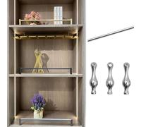 Anti-Fall Column Round Tube Railing for Cabinets, Aluminum Pole Shelf Guardrail with 3 Spindles, Wardrobe Front Fence Decorative Rod 8 16 24 30 36 in(Silver a,22in/56cm)