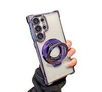 Anti-Fall Phone Case with Invisible Ring Stand for Samsung, Electroplated Magnetic Stand Mobile Phone Cases for Samsung,Four Corners Airbag Ultra Thin Case (Purple,S24Ultra)
