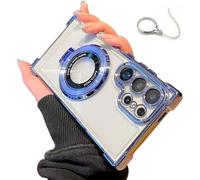 Anti-Fall Phone Case with Invisible Ring Stand for Samsung S25, S24, S23, S22, Magnetic Stand Mobile Phone Cases for Samsung, Electroplated Four Corners. (S25,Blue)