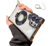 Anti-Fall Phone Case with Invisible Ring Stand for Samsung S25, S24, S23, S22, Magnetic Stand Mobile Phone Cases for Samsung, Electroplated Four Corners. (S25,Black)