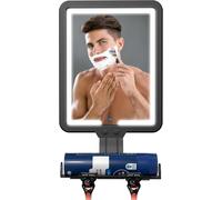 Anti-Fog Shower Mirror With Light, Large Shaving Mirror 23*17.5cm Anti-Fog Rechargeable 3 Color Modes With Dimmable Light, With Storage Compartment And Razor Blade Holder