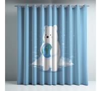 Anti Froid Bleu Blanc Dessin animé Rideau Occultant Mignon Terre Nounours Microfibre bloquant la Chaleur à œillets Rideau Fenêtre Idéal pour Chambre et Salon 117x175 CM (2 Panneaux)