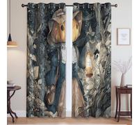 Anti Froid Cyan Blanc Rideau Occultant Nature Aurore Léopard des Neiges bloquant la Chaleur à œillets Rideau Fenêtre pour Chambre d'enfant 135x245 CM (2 Panneaux)