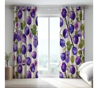Anti Froid Violet Doux Occultant Thermiques Moderne Fresh Plante Microfibre bloquant la Chaleur à œillets Rideau Fenêtre pour Chambre d'enfant 132x214 CM (2 Panneaux)