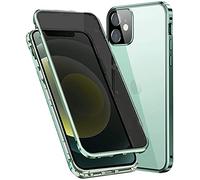 Anti-Peep Magnétique Adsorption Coque pour iPhone 12 Mini Anti Espion Étui Anti Spy Métal Bumper Frame Case Double Face Privacy Verre Trempé Protection Housse Flip Anti-Regards Cover,Vert