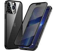Anti-Peep Magnétique Adsorption Coque pour iPhone 13 Pro Max Anti Espion Étui Anti Spy Métal Bumper Frame Case Double Face Privacy Verre Trempé Protection Housse Flip Anti-Regards Cover,Noir