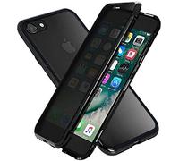 Anti-Peep Magnétique Adsorption Coque pour iPhone SE 2020/ 7/ 8 Anti Espion Étui Anti Spy Métal Frame Case Double Face Privacy Verre Trempé 360 Degrés Protection Housse Flip Anti-Regards Cover,Noir