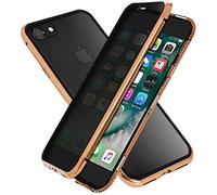 Anti-Peep Magnétique Adsorption Coque pour iPhone SE 2020/ 7/ 8 Anti Espion Étui Anti Spy Métal Frame Case Double Face Privacy Verre Trempé 360 Degrés Protection Housse Flip Anti-Regards Cover,Or
