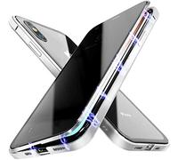Anti-Peep Magnétique Adsorption Coque pour iPhone XR Anti Espion Étui Anti Spy Métal Bumper Frame Case Double Face Privacy Verre Trempé 360 Degrés Protection Housse Flip Anti-Regards Cover,Argent
