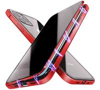 Anti-Peep Magnétique Adsorption Coque pour iPhone XR Anti Espion Étui Anti Spy Métal Bumper Frame Case Double Face Privacy Verre Trempé 360 Degrés Protection Housse Flip Anti-Regards Cover,Rouge