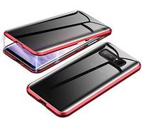 Anti-Peep Magnétique Adsorption Coque pour Samsung Galaxy S10e Anti Espion Étui Anti Spy Métal Frame Case Double Face Privacy Verre Trempé 360 Degrés Protection Housse Flip Anti-Regards Cover,Rouge