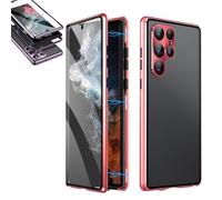 Anti-Peeping Magnetic Tempered Glass Double-Sided Phone Case for Samsung S21-25 Series, Double Sided Tempered Glass Full Screen Covered, Anti-Drop (S25,Red*HD)
