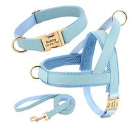 Anti-perdost Anti-Lost Réglable Brepwant Nylon Collar Huisse Lash Set Nom Personnalisé ID Labrador Français Bulldog Harness,Bleu,L