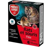 PROTECT EXPERT Anti Rats & Souris 150 g | Efficacité Maximale | 15 Pâtes | Lieux secs et humides | Agit dès la première Ingestion, Noir