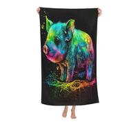Anti Sable Serviette De Plage, Cochon Rainbow Néon Serviettes De Piscine Séchage Rapide Couverture De Plage pour Camping Vacances Spa 80X130Cm