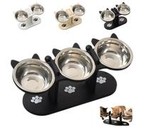 Anti-Slip Elevated 3-Bowl Pet Feeder, Elevated Feeding Station with Wooden Stand, Stainless Steel Cat Feeding Station, Cat Bowls with Stand Tilted for Food & Water (3Black)