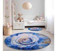 Anti Slip Tapis Rond 100 cm Entretien Facile, Abstrait Artistique Fleurs Roses Impression Isolation Phonique Tapis Rond pour Chambre d’Enfant Salle de Bain Entrée Intérieur - Bleu