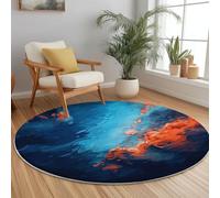 Anti Slip Tapis Rond 100 cm Entretien Facile, Abstrait Artistique Rochers Graffiti Impression Isolation Phonique Tapis Rond pour Chambre d’Enfant Salle de Bain Entrée Intérieur - Bleu Foncé Orange
