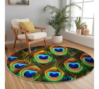 Anti Slip Tapis Rond 150 cm Entretien Facile, Photographie Réaliste Gros Plan Plumes Impression Isolation Phonique Tapis Rond pour Chambre d’Enfant Salle de Bain Entrée Intérieur - Vert Bleu